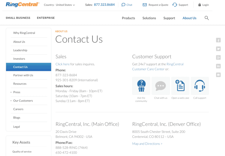 Support through RingCentral