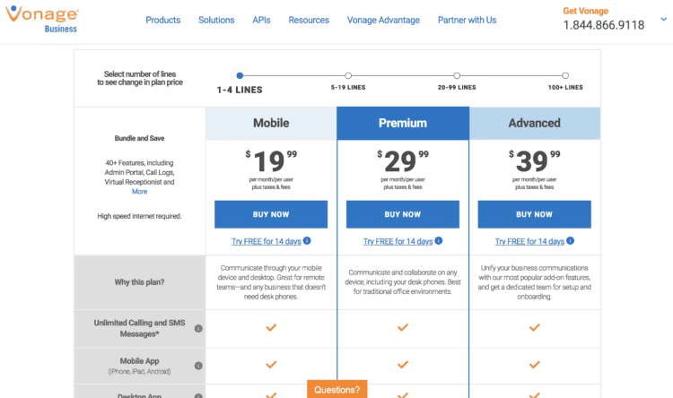 Vonage Business Cloud Plans